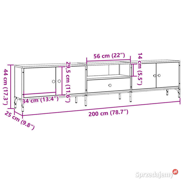 Szafka pod TV z szufladą stare drewno 200x25x44 mazowieckie Warszawa