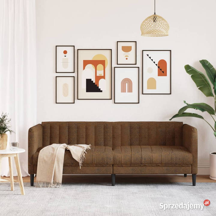 Sofa 3os brązowa sztuczna skóra zamszowa Warszawa