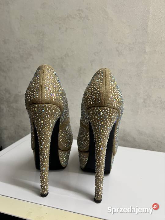 Szpilki z krzystałkami szary/srebrny Czółenka Warszawa