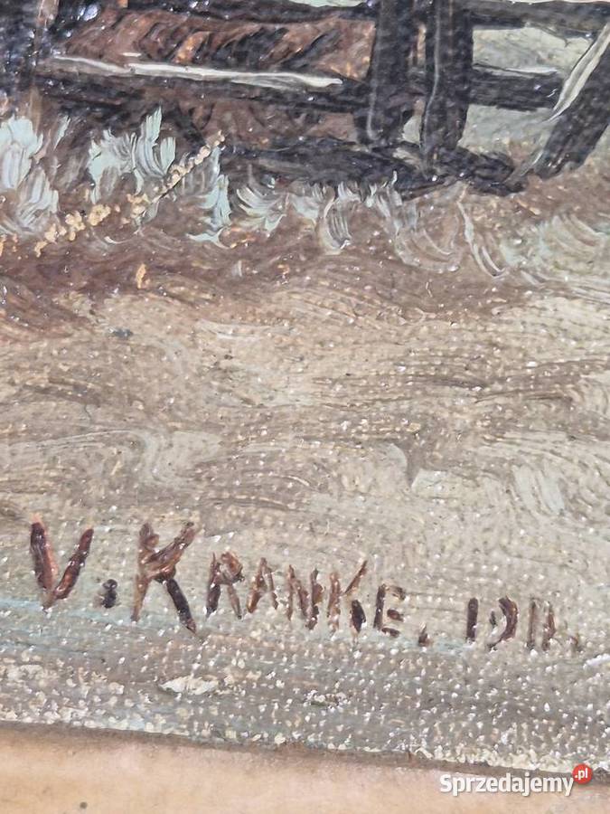 obraz olejny na desce sygnowany v kranke Malarstwo Poddębice sprzedam