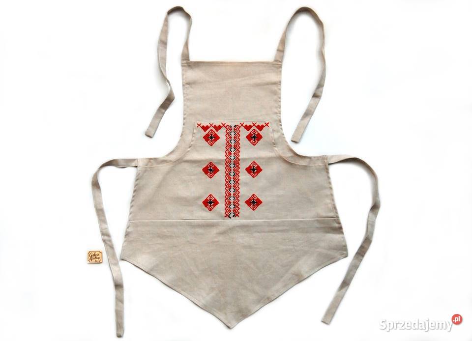 Fartuch bawełniany ręcznie szyty haftowany folk Lublin