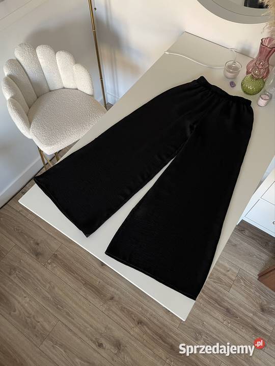 Zara czarne luźne spodnie palazzo czarny S 36 Spodnie Moda i Styl