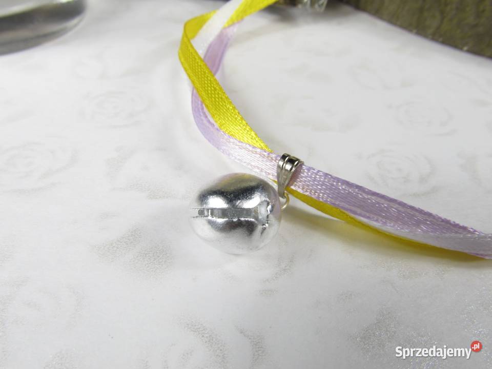 Naszyjnik choker dzwonek wstążka żółty fioletowy Katowice