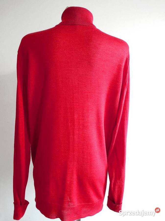 Sweter z Golfem Wełniany Jedwabny Modny Czerwony Łomża sprzedam