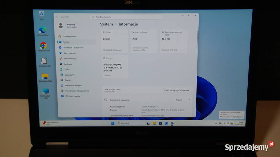 Laptop Dell Latitude E 5570 Windows 11 Intel Core i5 Dell Warszawa