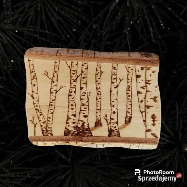 Mały OBRAZ RĘCZNIE WYPALANY na drewnie "Brzozy" - pirografia