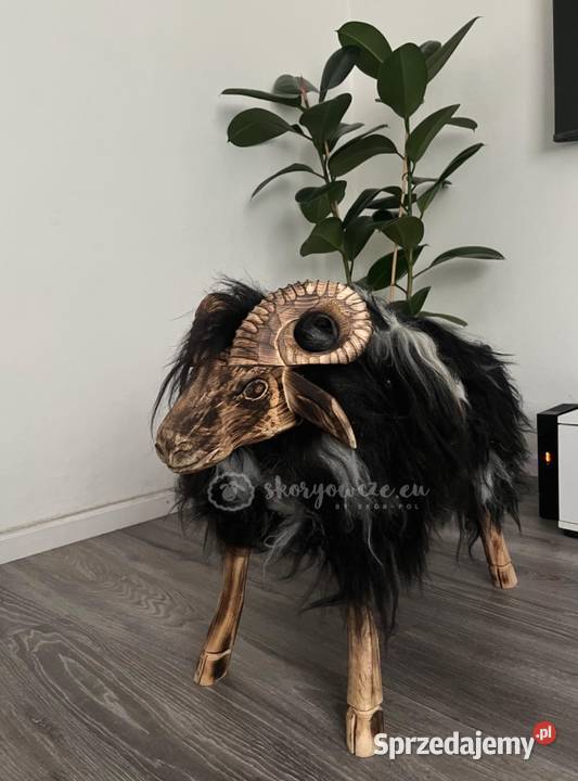 Baran dekoracyjny drewniany ze skóry owczej