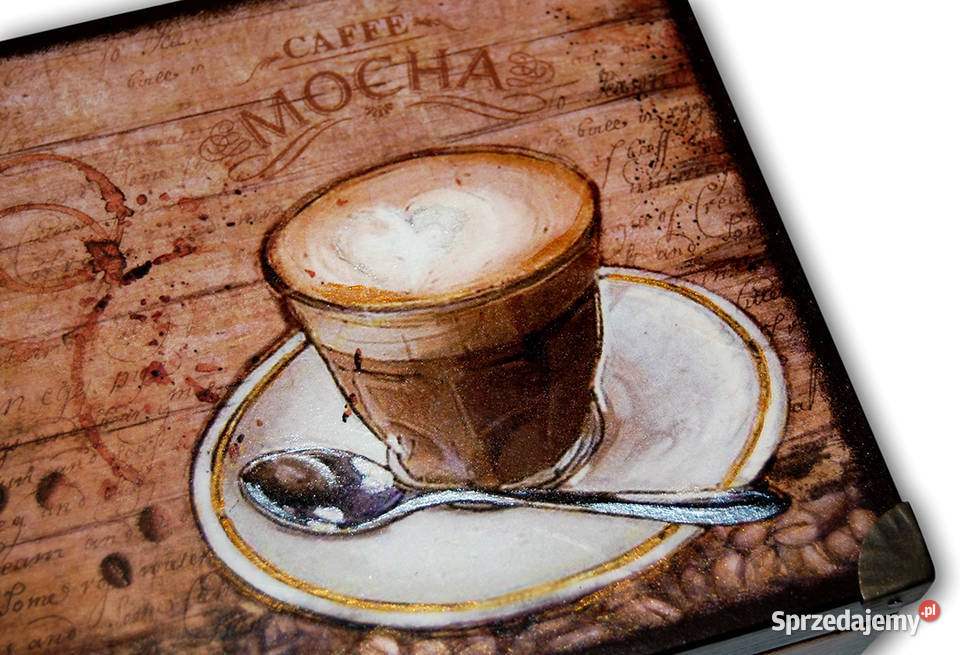 PUDEŁKO drewniane SZKATUŁKA kawa CAFFE 22X16 odcienie brązowego Bydgoszcz