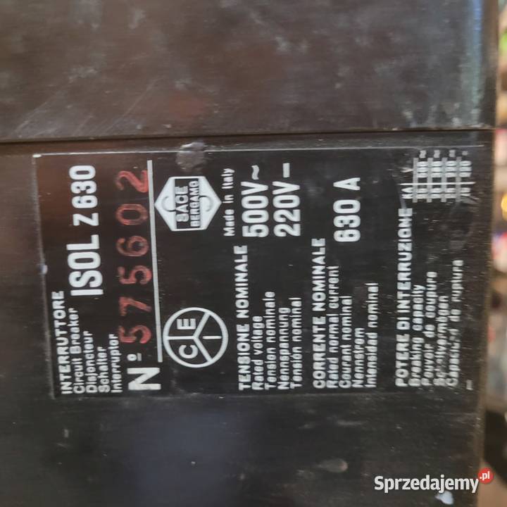 Wyłącznik ISOL z 630 500V220V agregatowy Skierniewice sprzedam