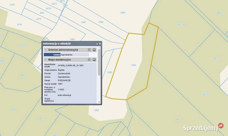 Działka Rolna 21362 m2 Gmina Ogrodzieniec 21362m2 śląskie Podzamcze