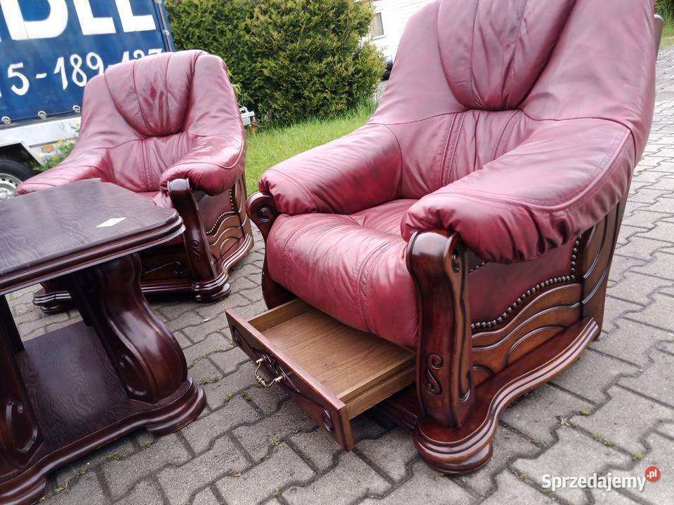 Komplet SANTIAGO 311 i Ława Dąb Skóra Bordo Kozy sprzedam