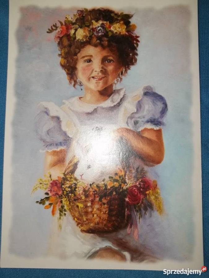 Pocztówka Dziewczynka z zajączkiem malJean Łódź