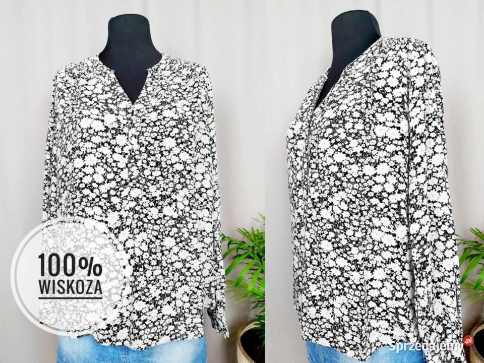 Bluzka damska koszulowa w kwiaty długi rękaw czarny łódzkie Złoczew