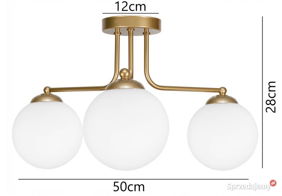 LAMPA SUFITOWA PLAFON ŻYRANDOL ZŁOTA BIAŁE KULE Choroszcz