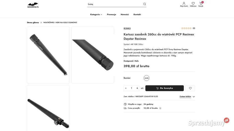 Kartusz zasobnik 260cc do wiatrówki PCP Reximex Trzcianka