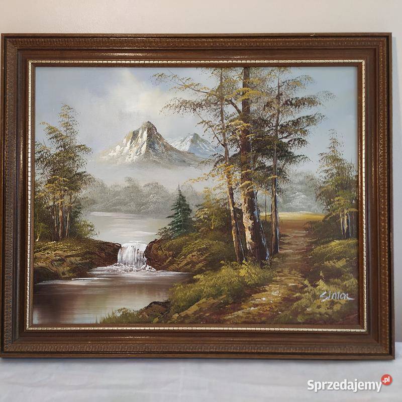 vintage obraz olejny na płótnie pejzaż górski Malarstwo