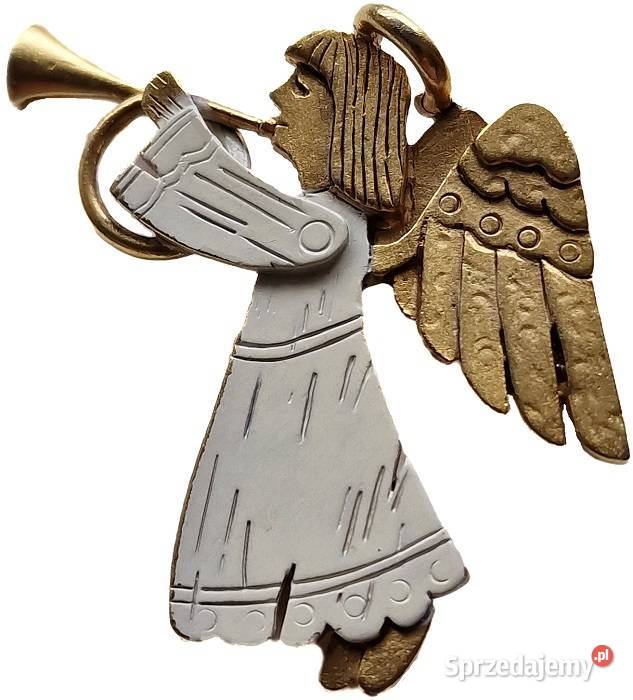ANIOŁ BROSZA VINTAGE LATA 40te SYGNOWANA pozłacane śląskie Częstochowa