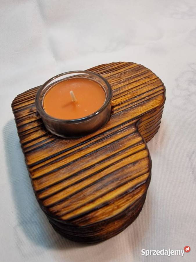 Świecznik drewniany serce koniakowy na tealight Sępopol