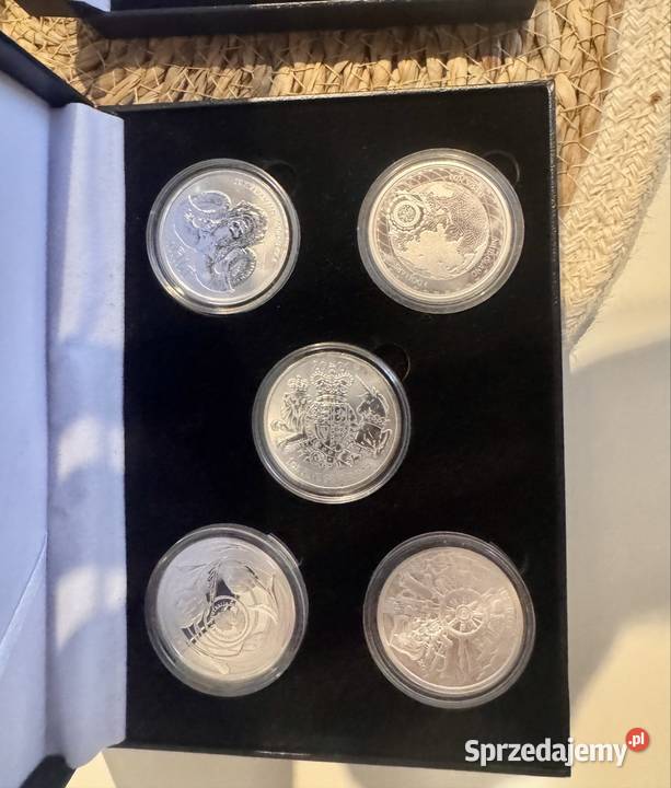 Zestaw srebrnych monet na prezent 5 monet 1oz Mińsk Mazowiecki sprzedam