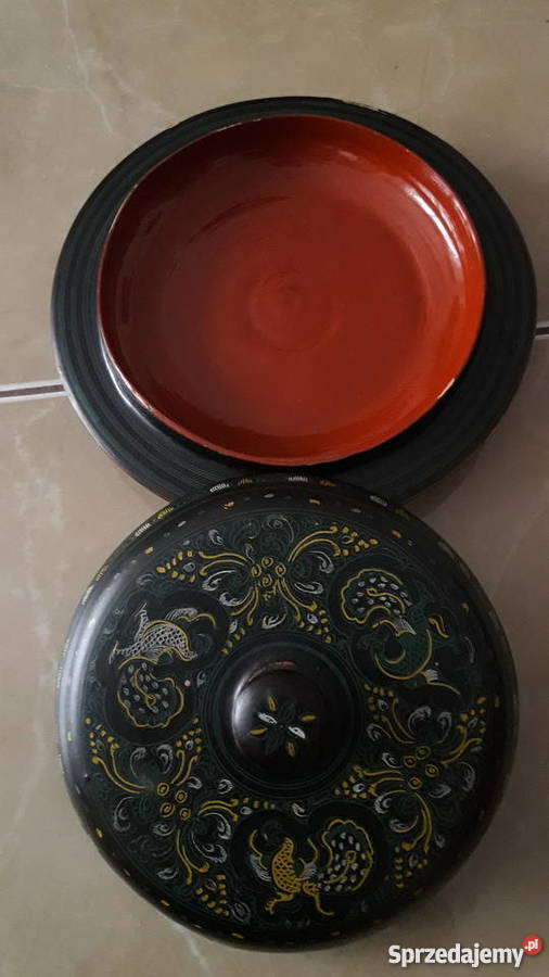 Antyk drewniany pojemnik na cukierki Japonia XIX Janów Lubelski