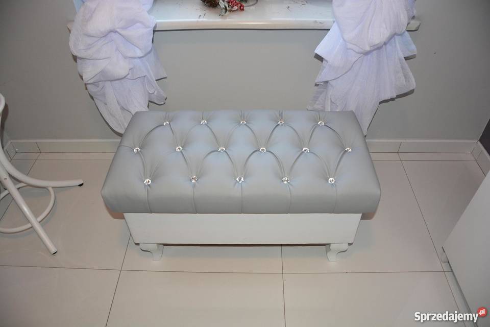 Pufa pikowana szara z kryształkami Otwierana gięte Warszawa