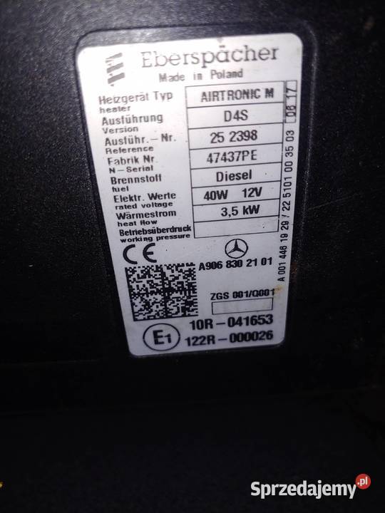 MERCEDES SPRINTER W906 WEBASTO EBERSPACHER Rok produkcji 2017 Kokotów
