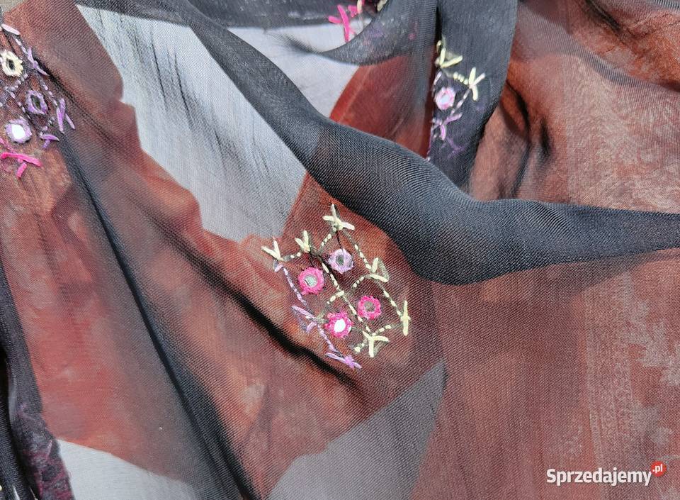 Duża chusta szal dupatta haftowana szyfon czarna zachodniopomorskie Szczecin