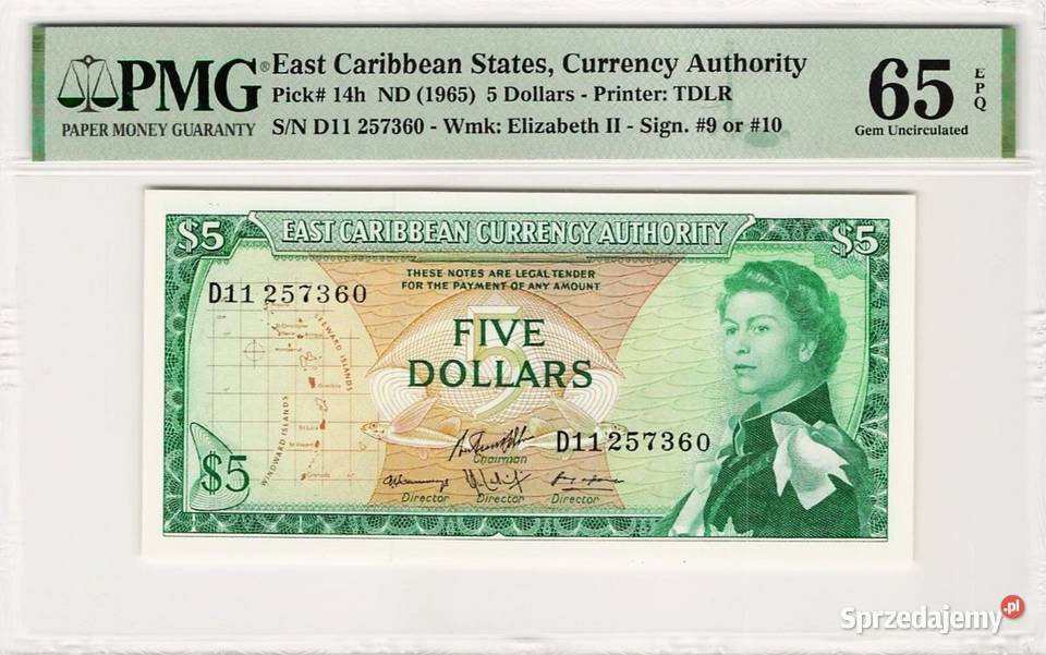KARAIBY WSCHODNIE 1965 5 dolarów UNC PMG65 Człuchów