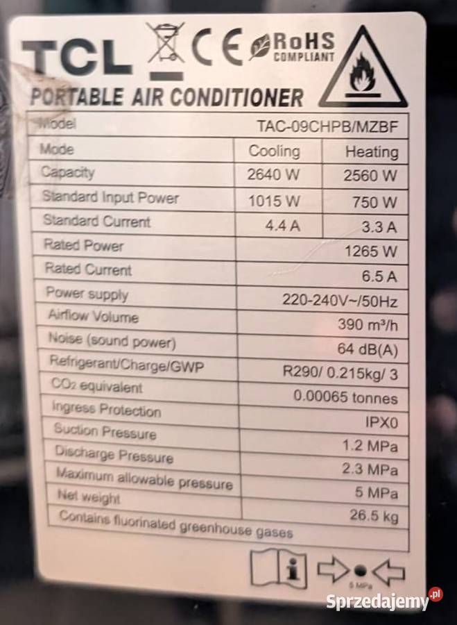Klimatyzator przenośny TCL 3w1 chłodzi grzeje śląskie
