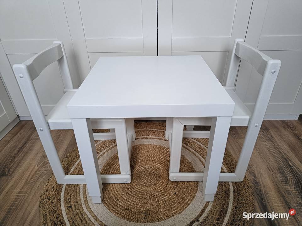 STOLIK 2 krzesła dzieci Biały komplet do zabawy Brzostek