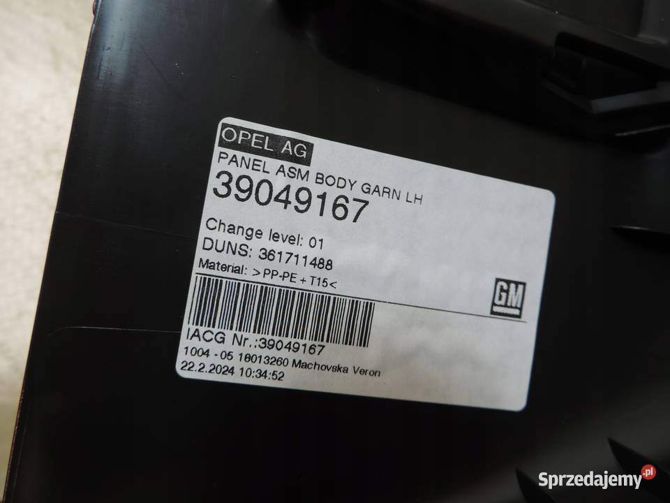 OPEL ASTRA K V HB OSŁONA PASA TYŁ SŁUPKA LEWA osobowe