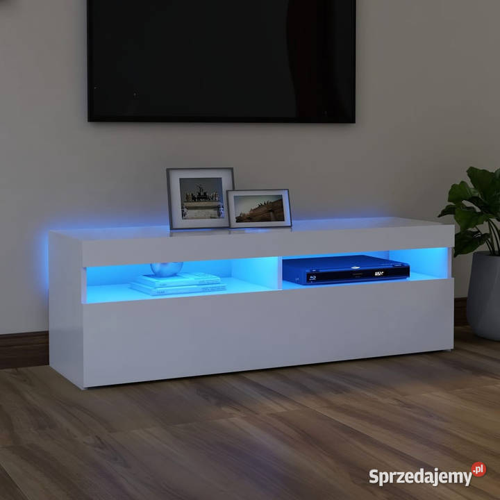 Szafka pod TV z oświetleniem LED biała 120x35x40 Meble Warszawa