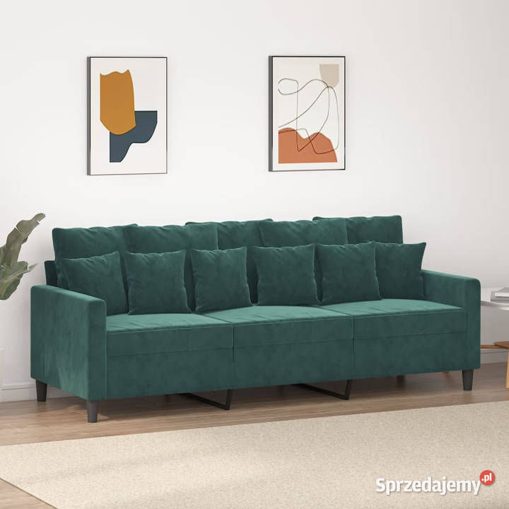 Sofa 3osobowa ciemnozielony 180 obita aksamitem