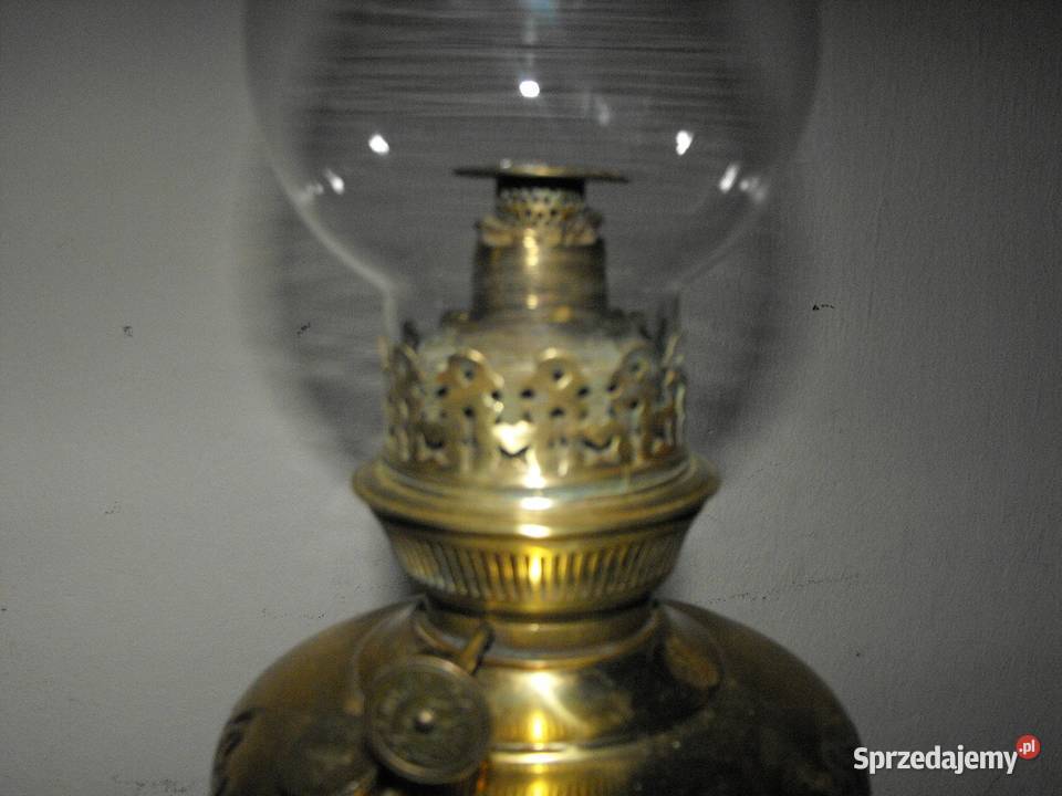 Mosiężna bogato zdobiona lampa naftowa sprawna Skierniewice