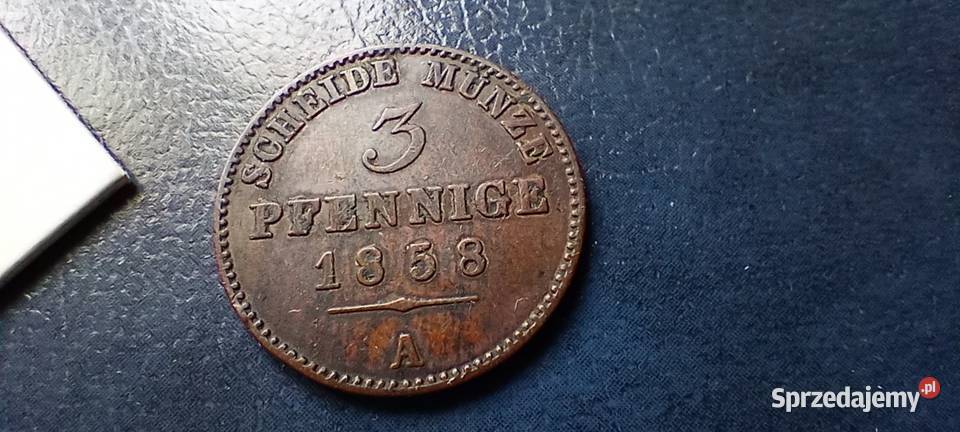 Stare monety 3 fenig 1858 Niemcy Numizmatyka Lesko