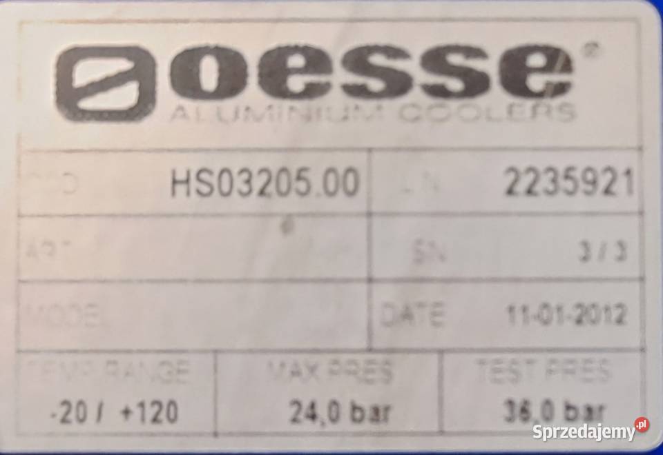 Chłodnica OESSE HS0320500 24bar Chłodnice Części i akcesoria motocyklowe wielkopolskie