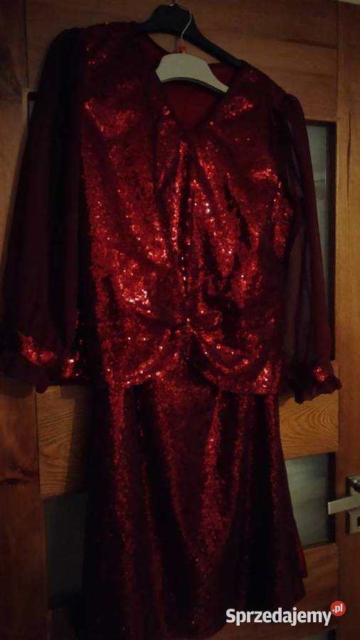 Bordowa Sukienka cekinowa Kolbuszowa