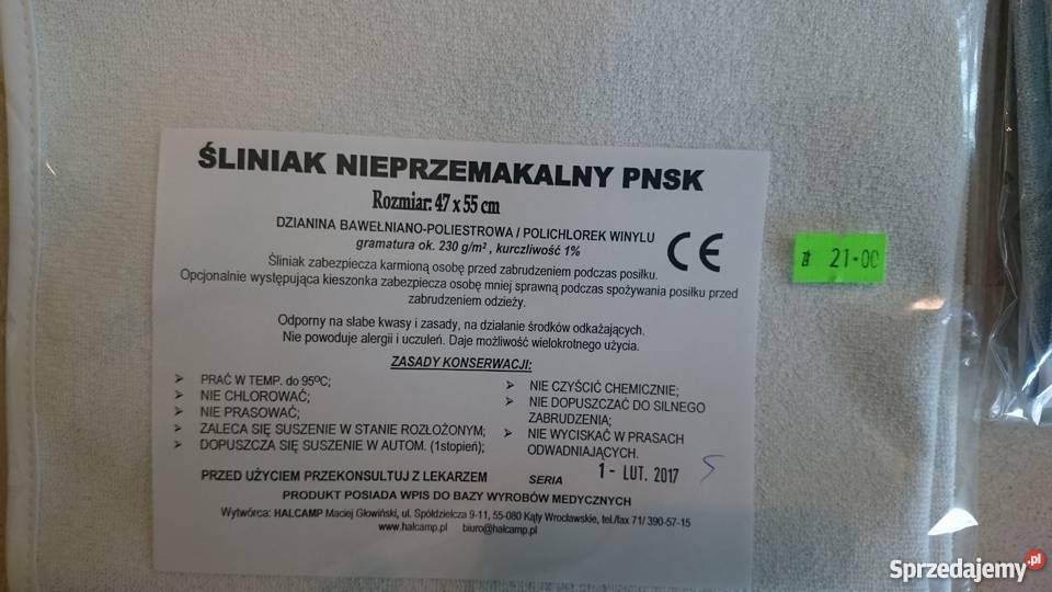 Śliniak 47x55 nieprzemakalny PNSK Halcamp Kielce sprzedam