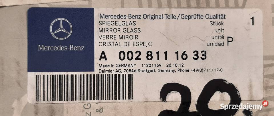 WKŁAD LUSTERKA PRAWY PRZÓD MERCEDES SPRINTER 906