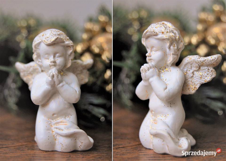 Anioł aniołek klęczący biały figurka żywica Lublin