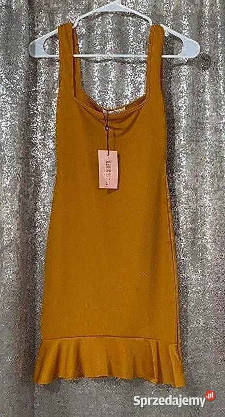 Missguided Yellow Ruffle Square Neck Mini Rozmiar 38(M) sprzedam