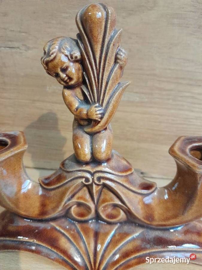 Stary ceramiczny świecznik zabytek PRL starszy Porcelana i szkło