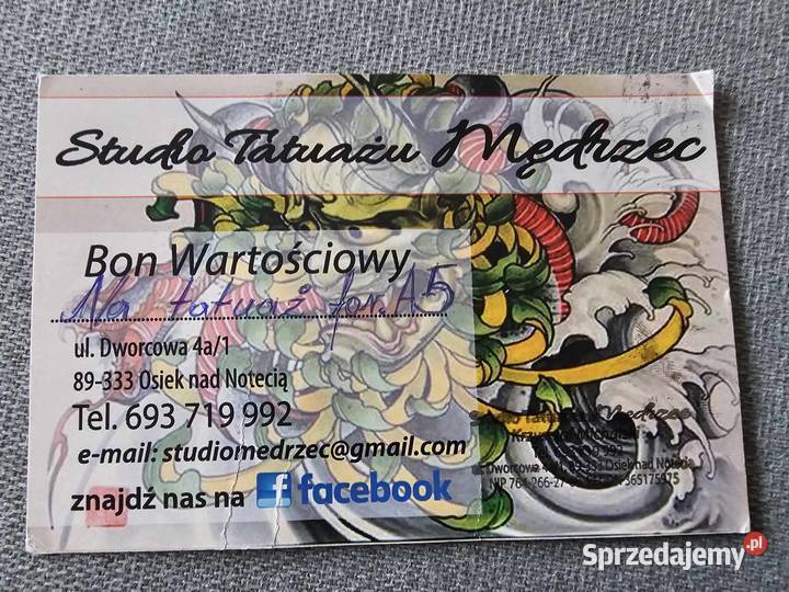 Voucher Bon na tatuaż format A5 sprzedam