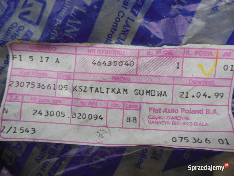 PROFIL GUMOWY DRZWI PRAWY FIAT PUNTO 3P 931999 Kozy sprzedam