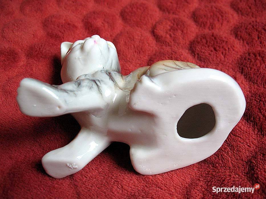 Kot mały uroczy kotek Figurka stara porcelana 9 wielokolorowy
