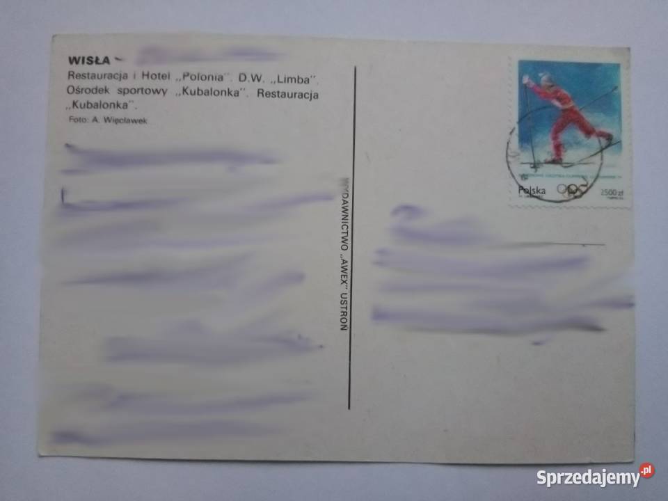 Pocztówka z Wisły 1994r Znaczek z olimpiady w Dąbrowa Górnicza