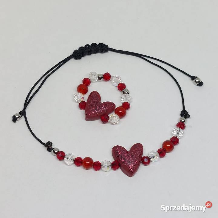 Bransoletka i pierścionek z sercem ręcznie Lębork