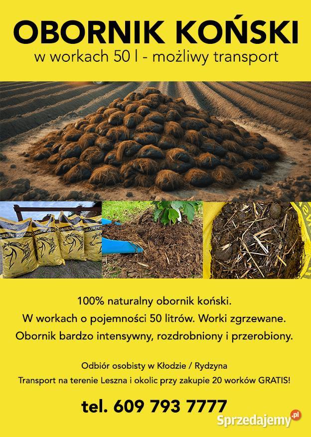 100 naturalny obornik koński workowany 50l Leszno