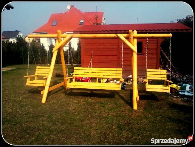 Meble ogrodowe barowe krzesła drewniane huśtawka drewno Chojnice