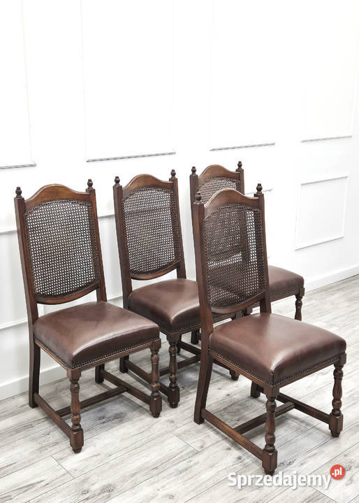 Zestaw krzeseł tapicerowanych DĘBOWYCH skórzana 50cm Kalisz